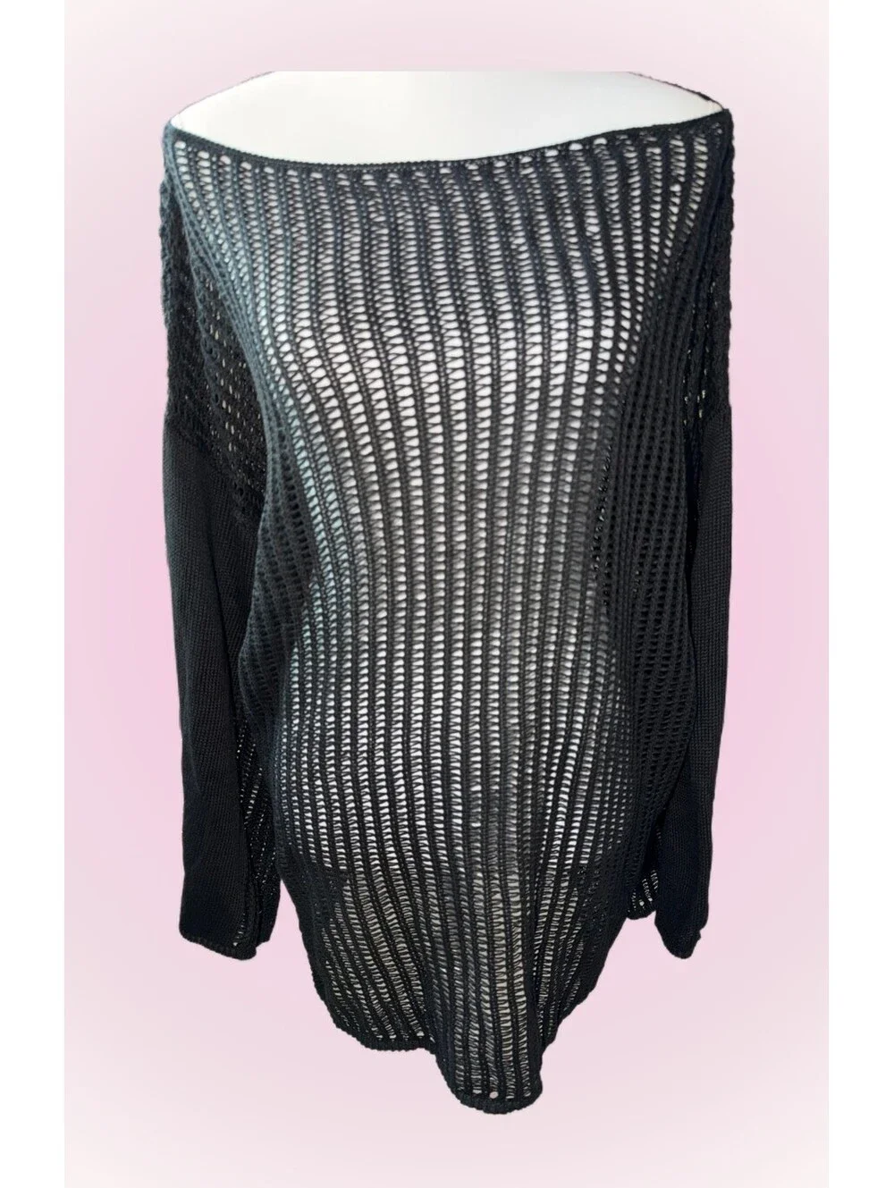Womens Plus Size 3XL Black Knit Swim Cover Up or Knit See Through Tunic | SHEIN